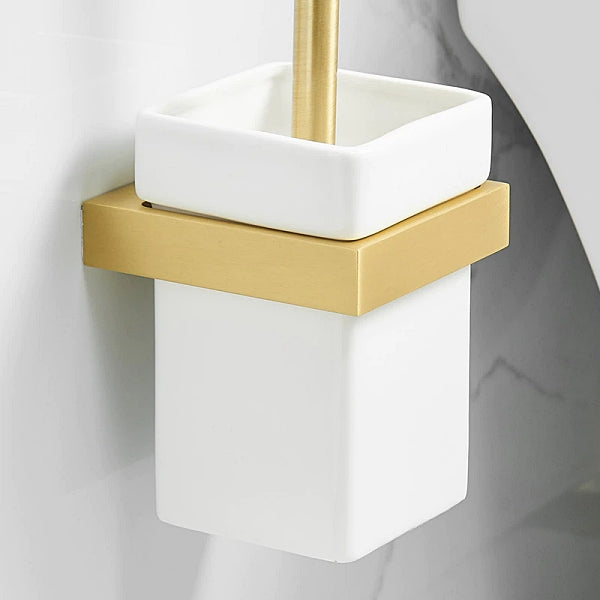 Brosse WC en résine effet bois et doré