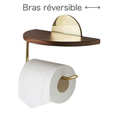 Porte-Rouleau-Papier-Toilette-Bois-Dorure-Boisee-couleur-Marron-Or-Fond-Blanc-Bras-reversible-lepetitcoindesign.com
